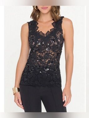 BNWT Generation Love Black GEMMA Sequin Lace Tank Top,Medium,$215& Sisley sample